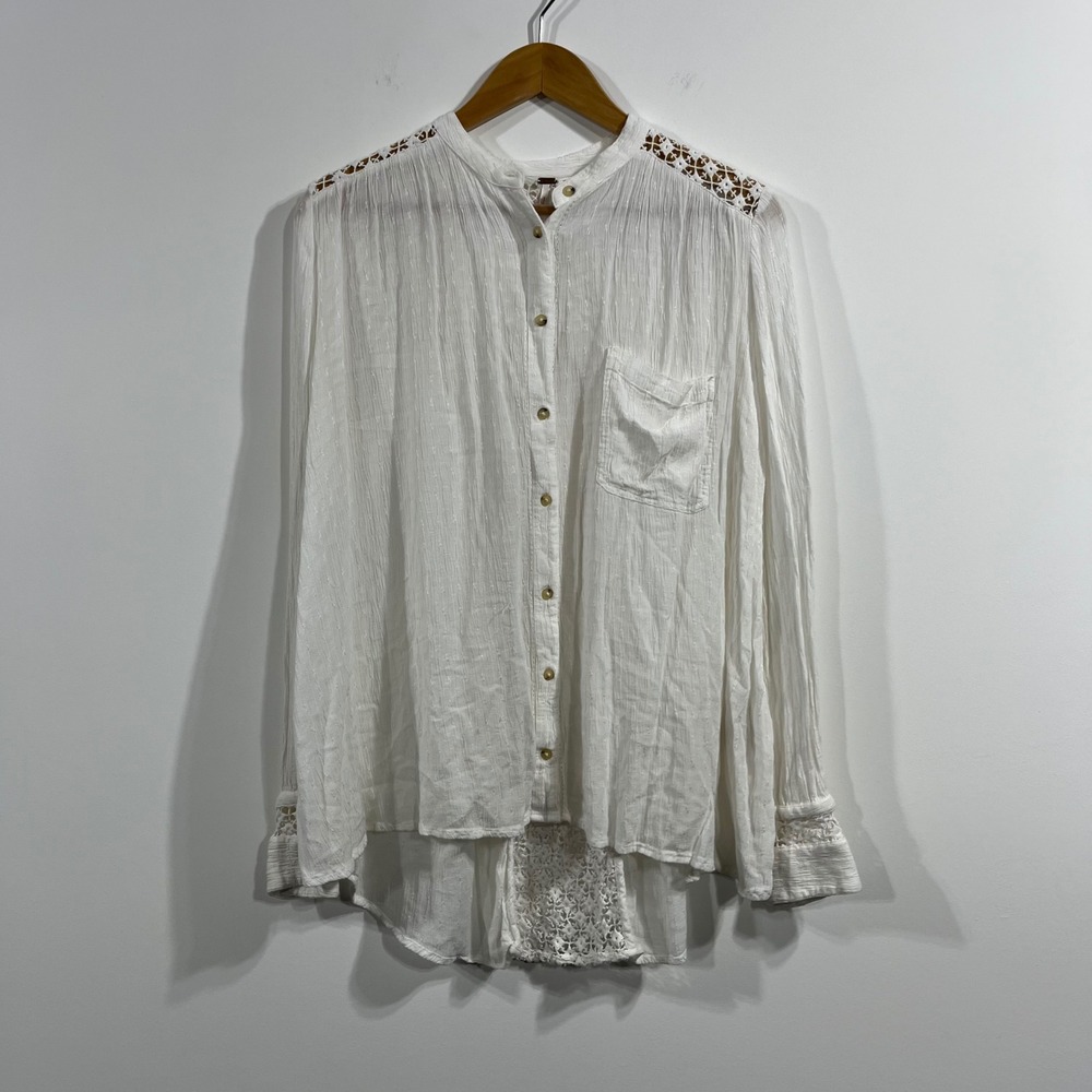 Free People Crochet Lace Renfair Button Down Top Womens Medium Ethereal Boho - Picture 2 of 13